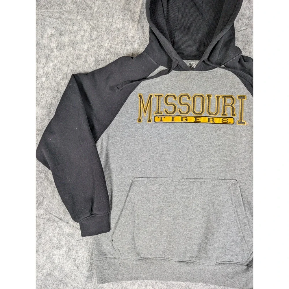 VTG Missouri Tigers‎ Black and Gray Hoodie Stitched Sweatshirt - Small